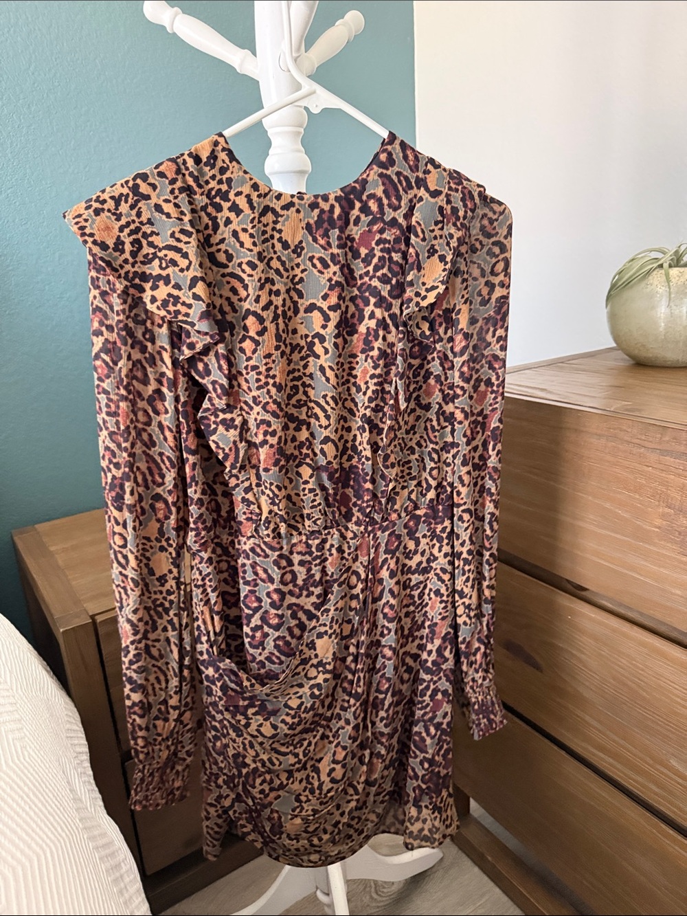All Saints Brown and Black Leopard Print Long Sleeve Dress